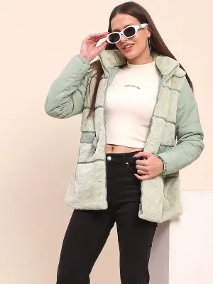 Camla Barcelona Quilted Fur Sea Green Jacket