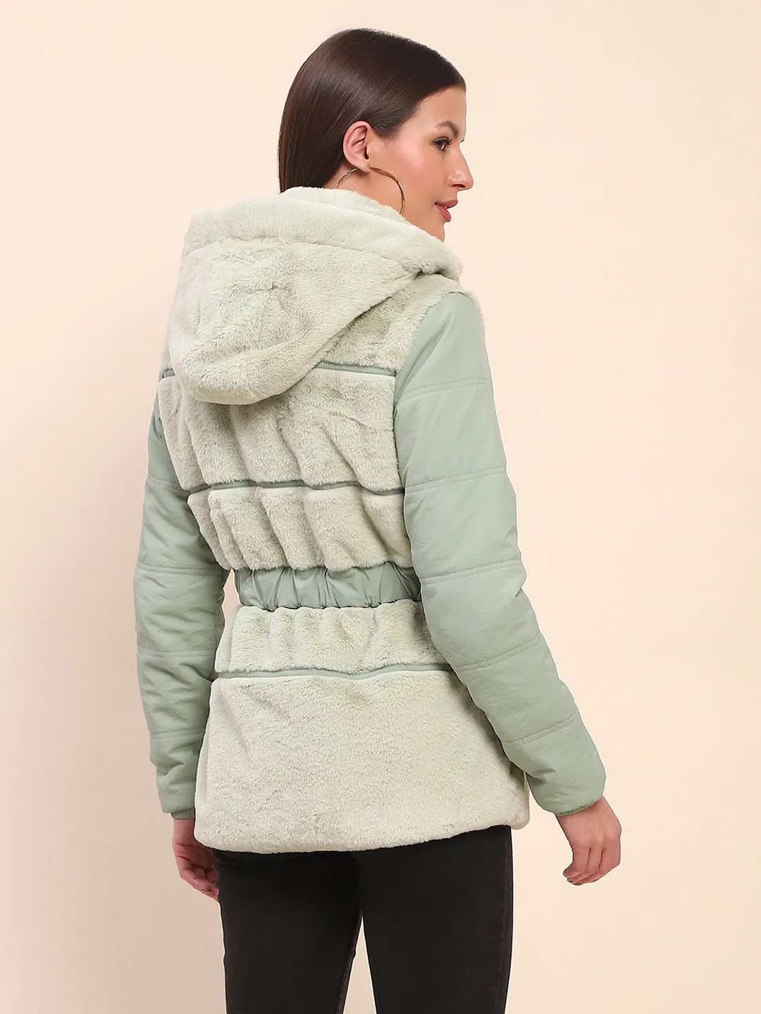 Camla Barcelona Quilted Fur Sea Green Jacket