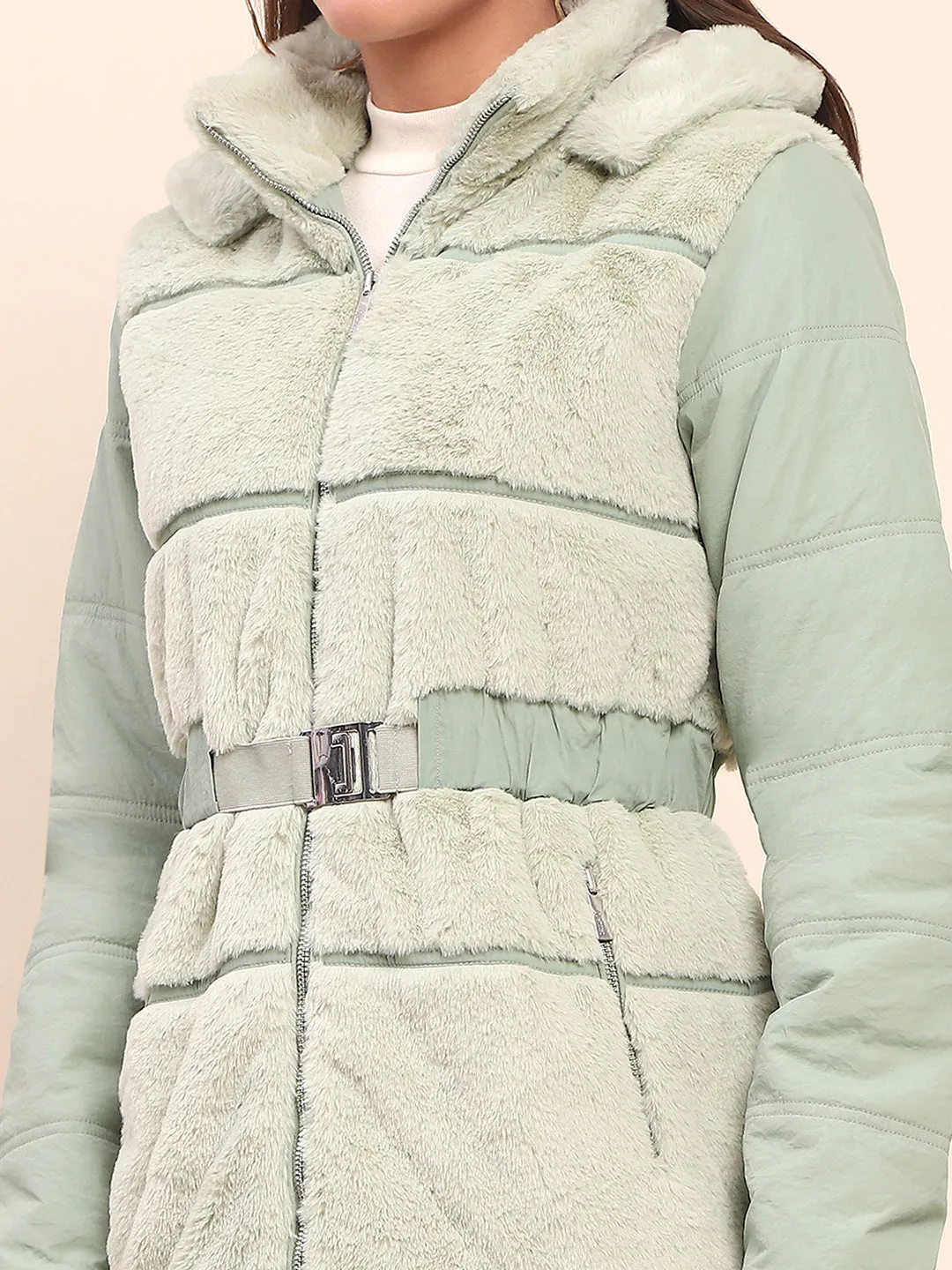 Camla Barcelona Quilted Fur Sea Green Jacket