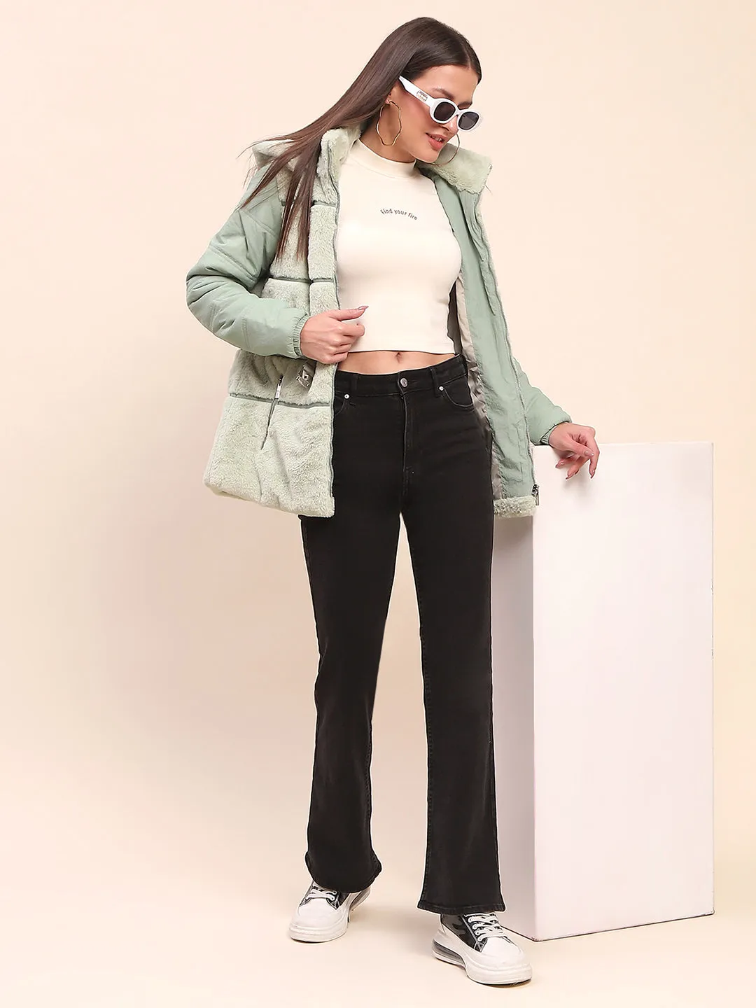 Camla Barcelona Quilted Fur Sea Green Jacket