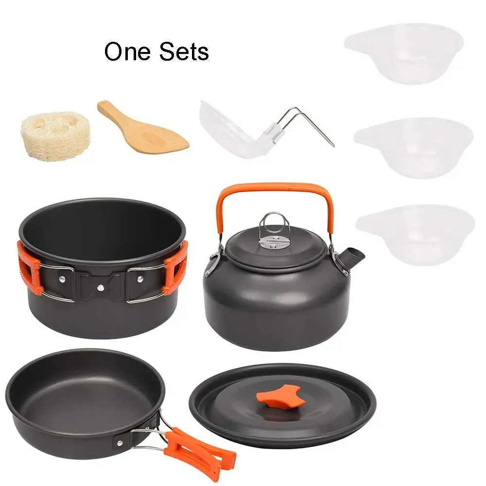 Camping Cookware Set Aluminum Portable Outdoor Tableware Cookset Cooking Kit Pan Bowl Kettle Pot Hiking BBQ Picnic Equipment