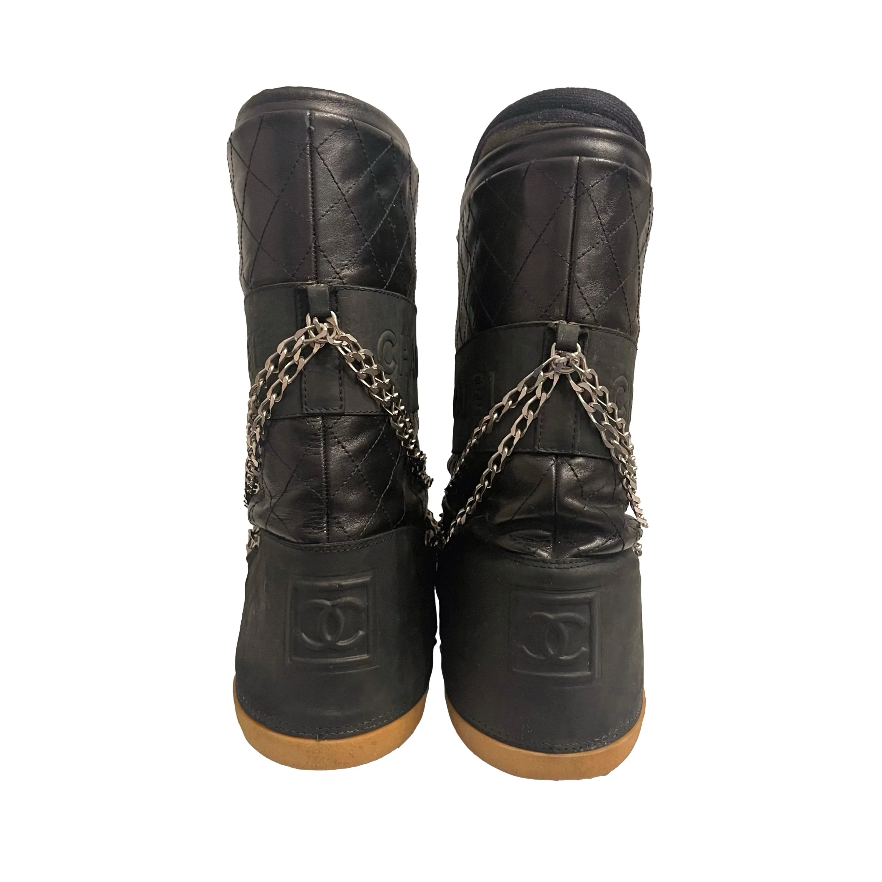 Chanel Black Chain Snow Boots