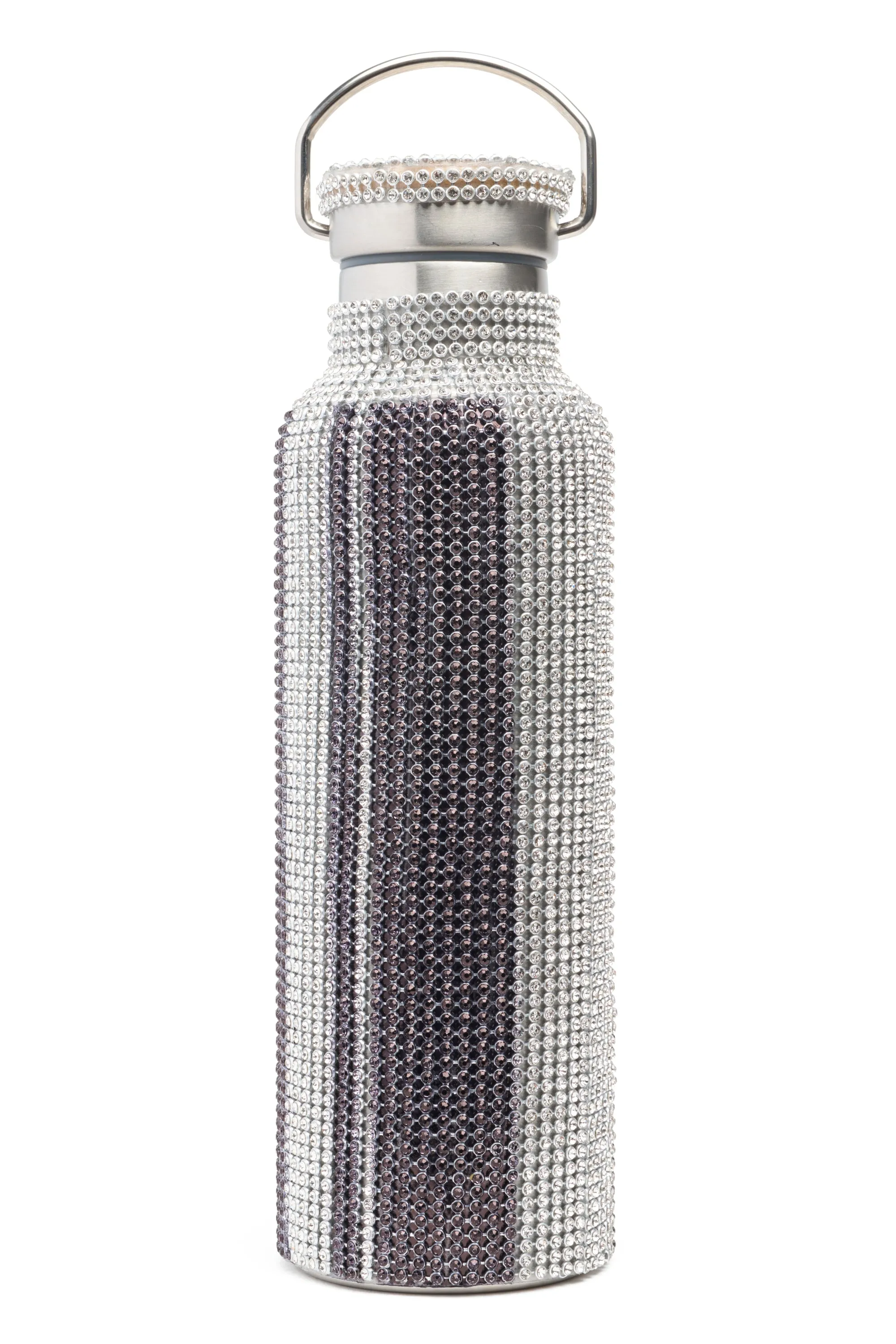 CHARCOAL STRIPE RHINESTONE WATER BOTTLE
