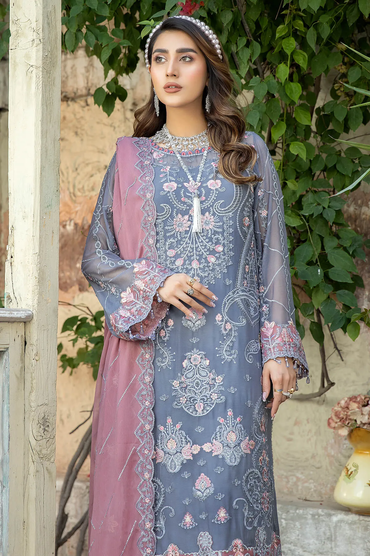 Chiffon Kameez Trouser Pakistani Embroidered Eid Dress