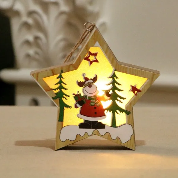 Christmas Decoration Wooden Luminous Pendant