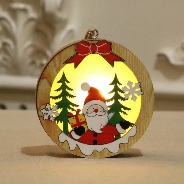 Christmas Decoration Wooden Luminous Pendant
