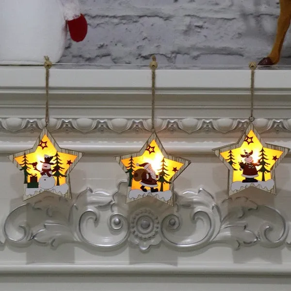 Christmas Decoration Wooden Luminous Pendant