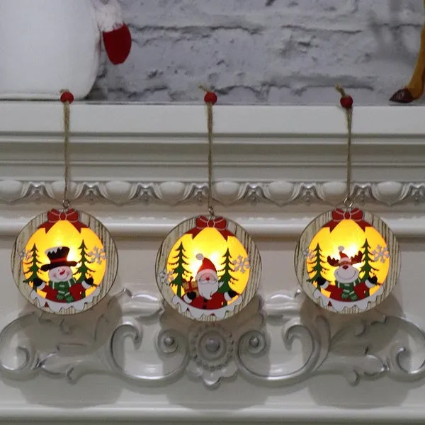 Christmas Decoration Wooden Luminous Pendant