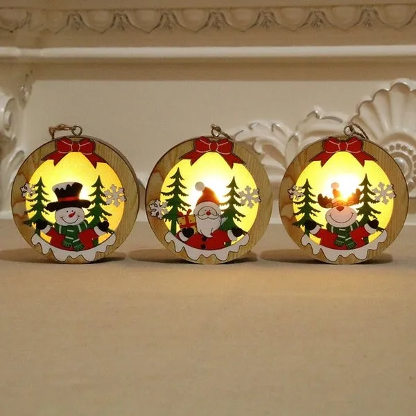 Christmas Decoration Wooden Luminous Pendant