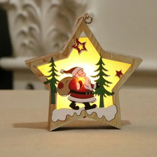 Christmas Decoration Wooden Luminous Pendant