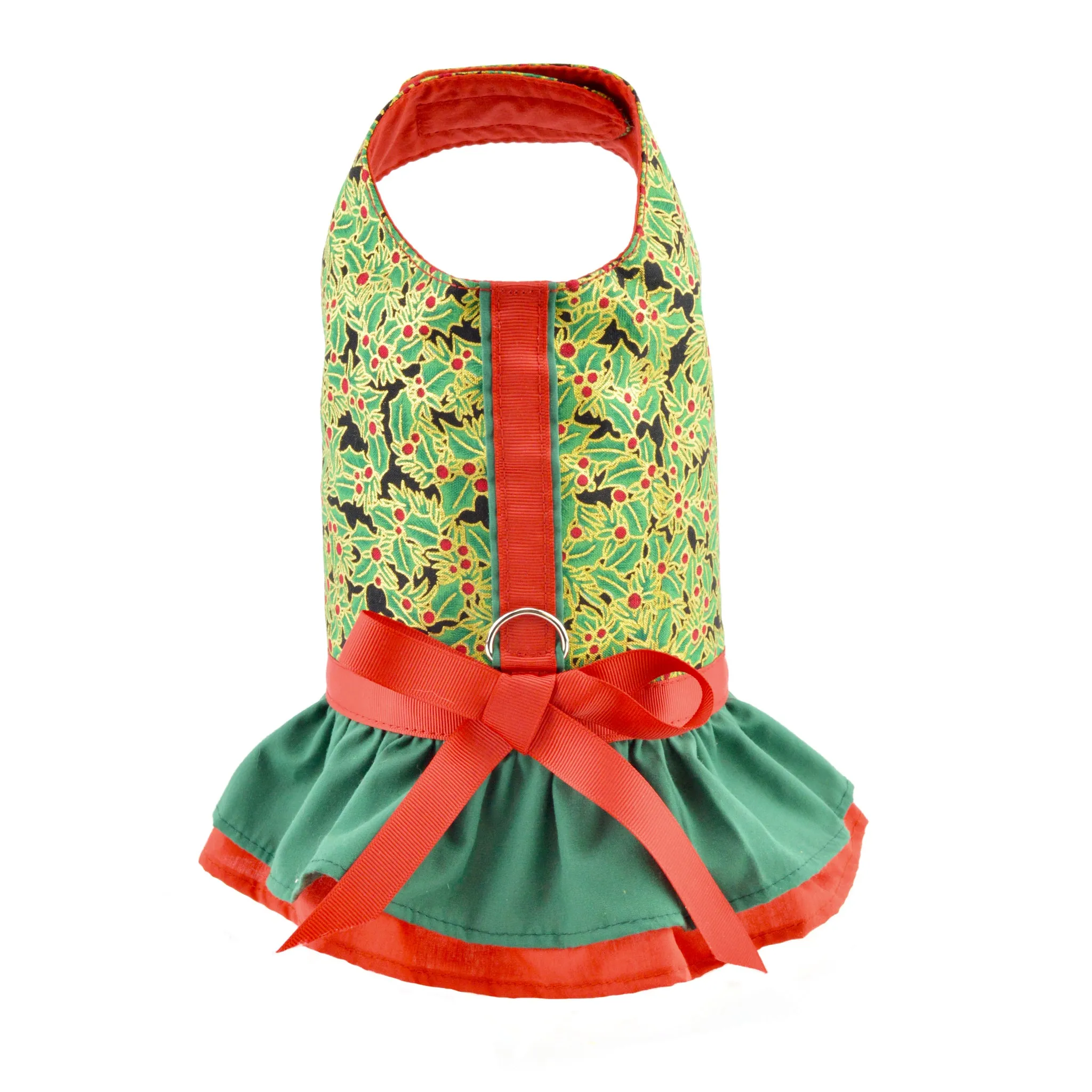 Christmas Holly Print Ruffled Dog Cat Vest Harnes