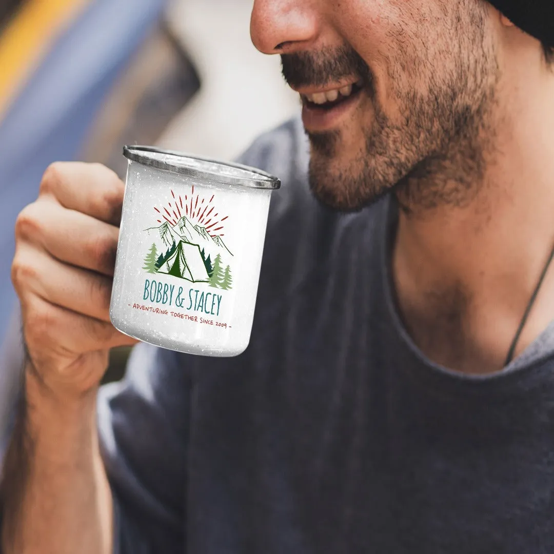 Copy of Customizable Retro Style Adventuring Together 12oz Tin Camping Mug