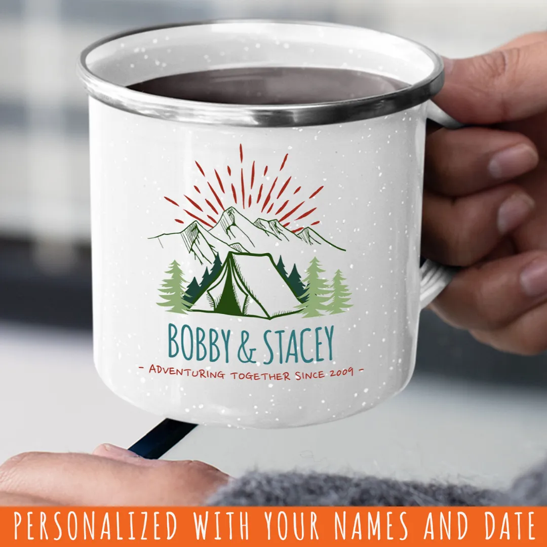 Copy of Customizable Retro Style Adventuring Together 12oz Tin Camping Mug