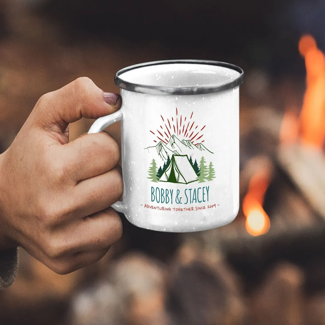 Copy of Customizable Retro Style Adventuring Together 12oz Tin Camping Mug