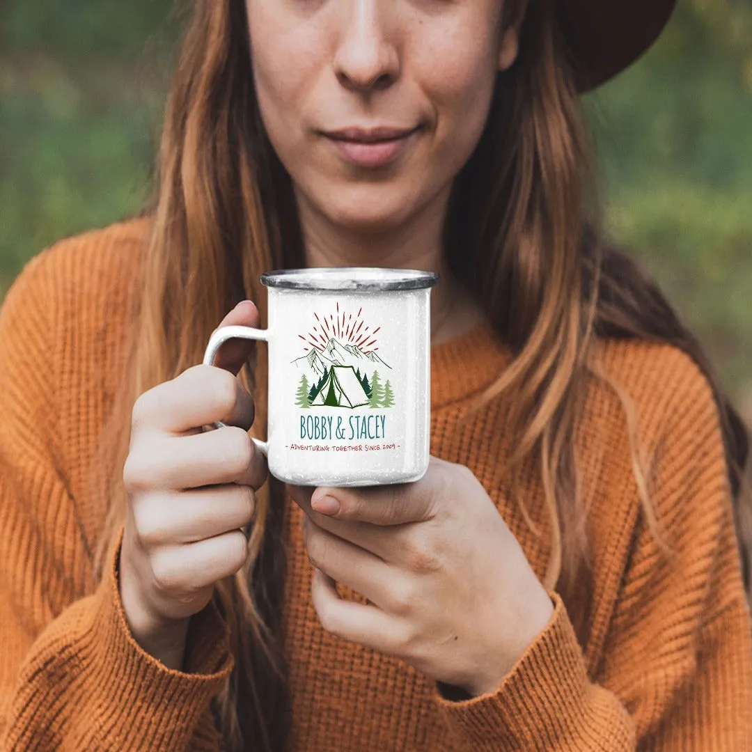 Copy of Customizable Retro Style Adventuring Together 12oz Tin Camping Mug