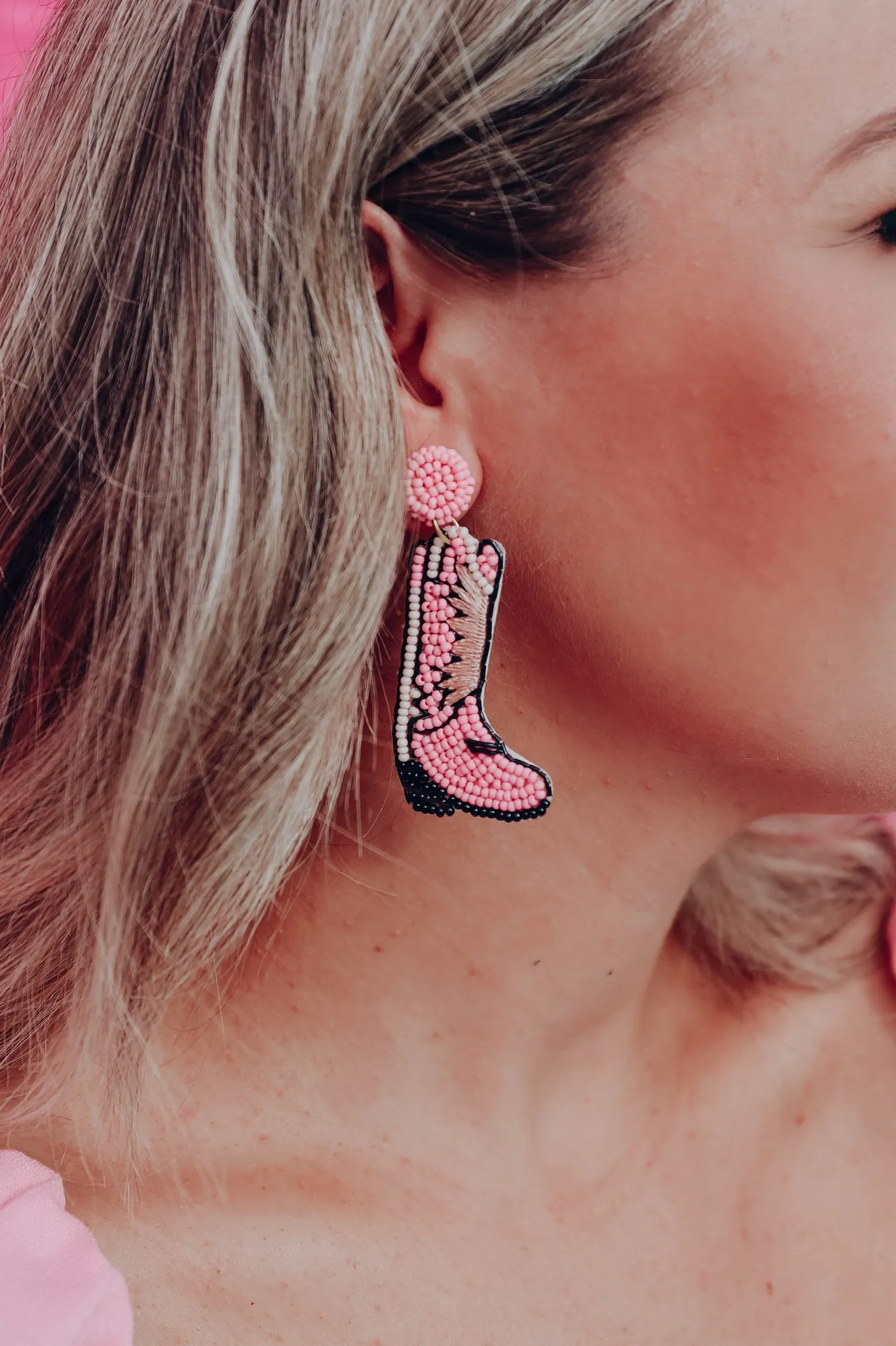 Cowgirl Boots Beaded Earrings - Pink