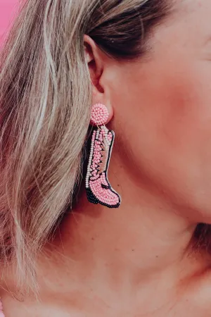Cowgirl Boots Beaded Earrings - Pink