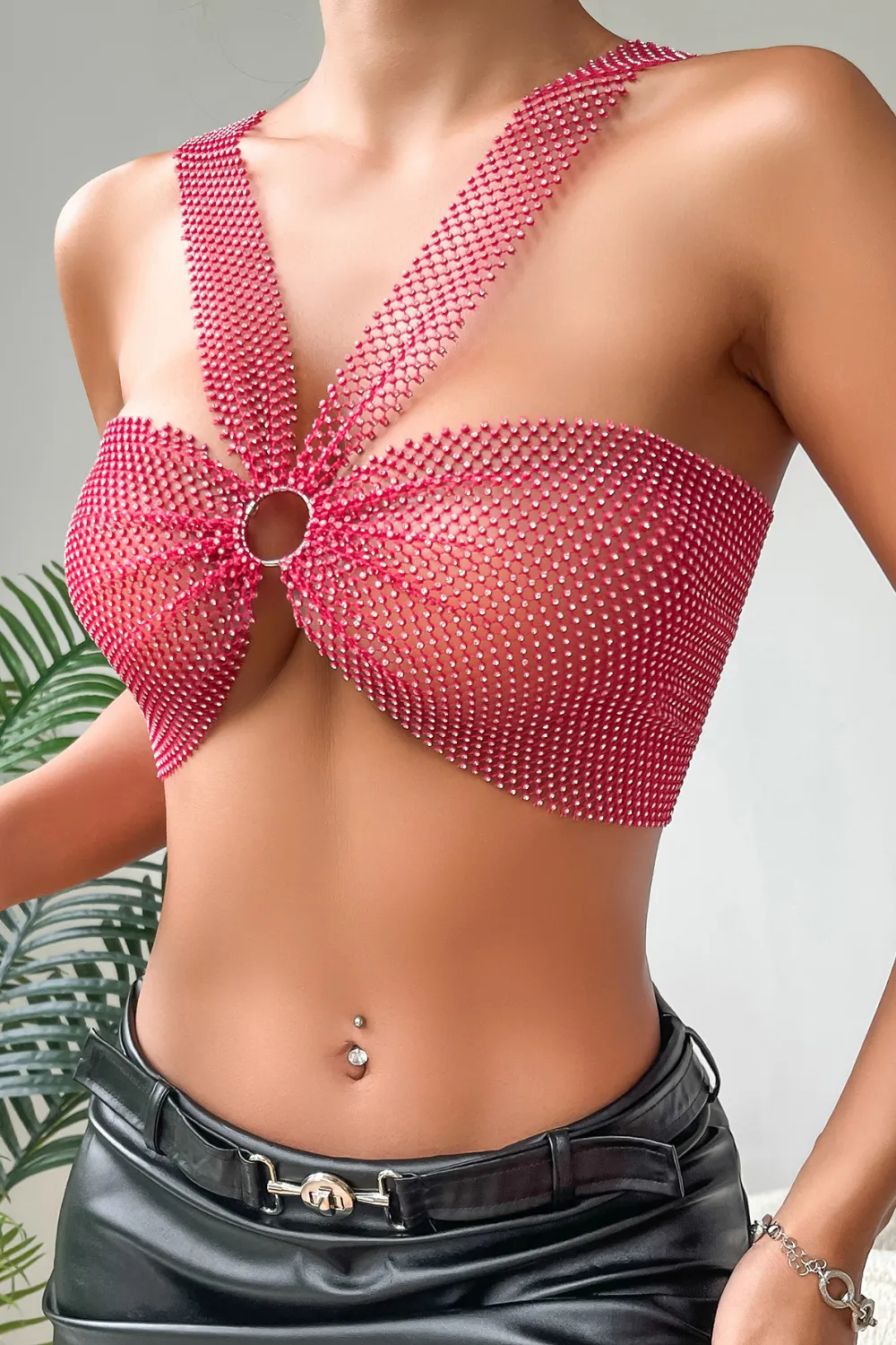 Dark Pink Glisten Mesh Top