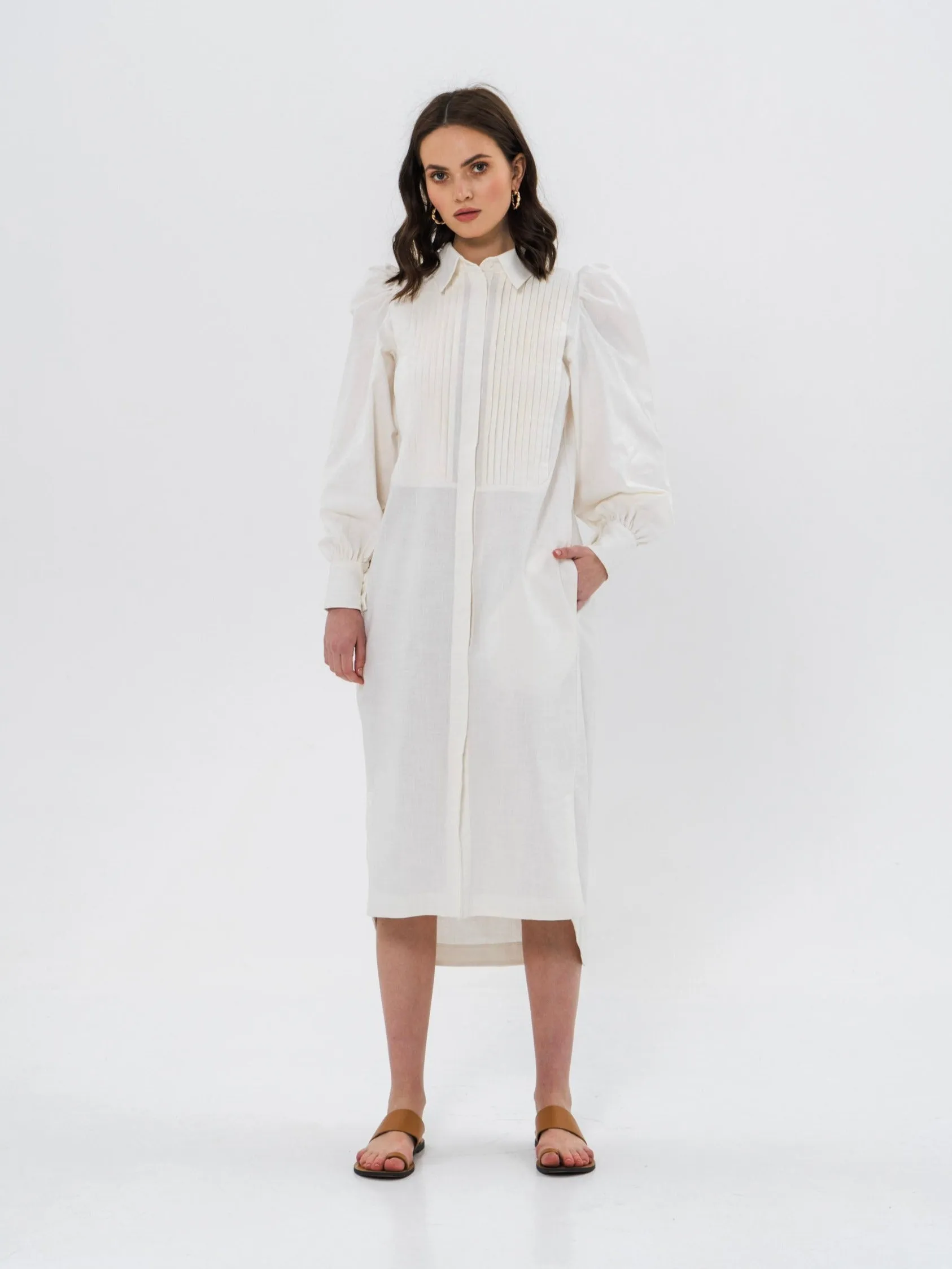 DENIS Shirt Dress in Milky White