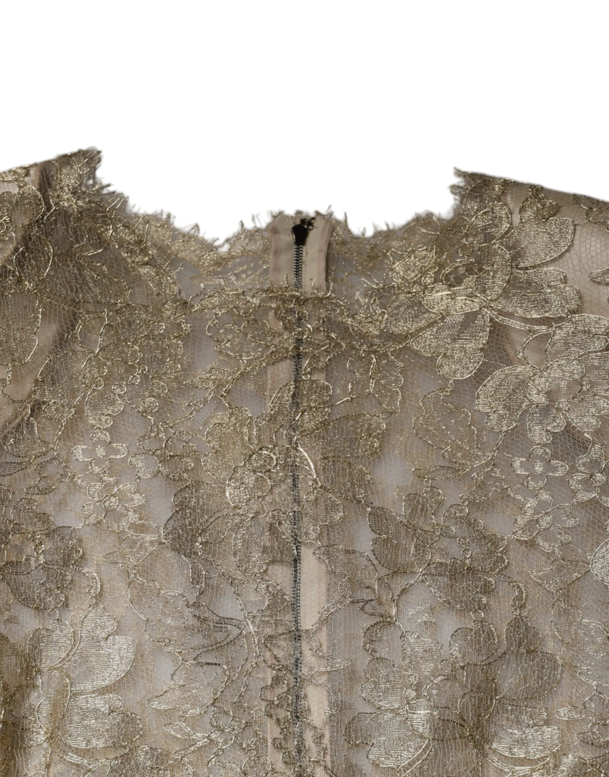 Dolce&Gabbana Women Gold Dress Nylon Floral Lace A-Line Mini Bodycon Wrap IT 44