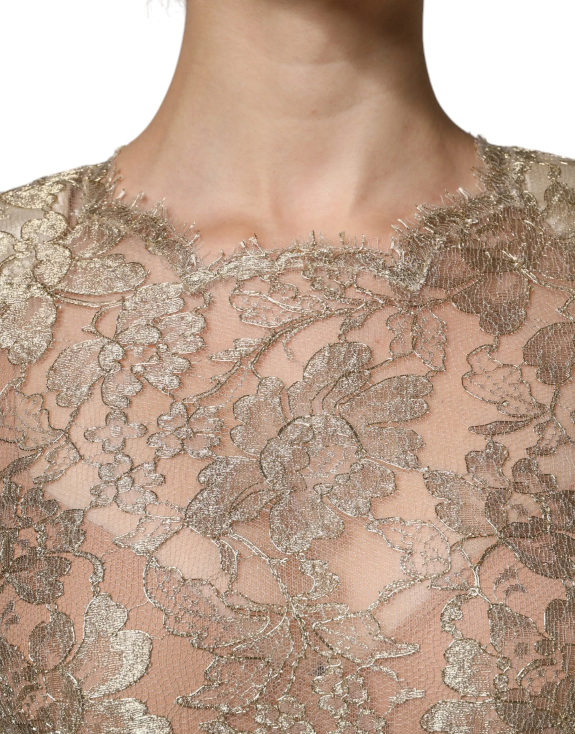 Dolce&Gabbana Women Gold Dress Nylon Floral Lace A-Line Mini Bodycon Wrap IT 44