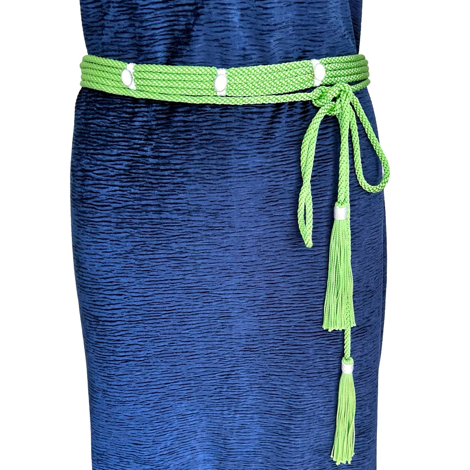 Dress with Slit in Blue Velvet And Green Silk Belt
