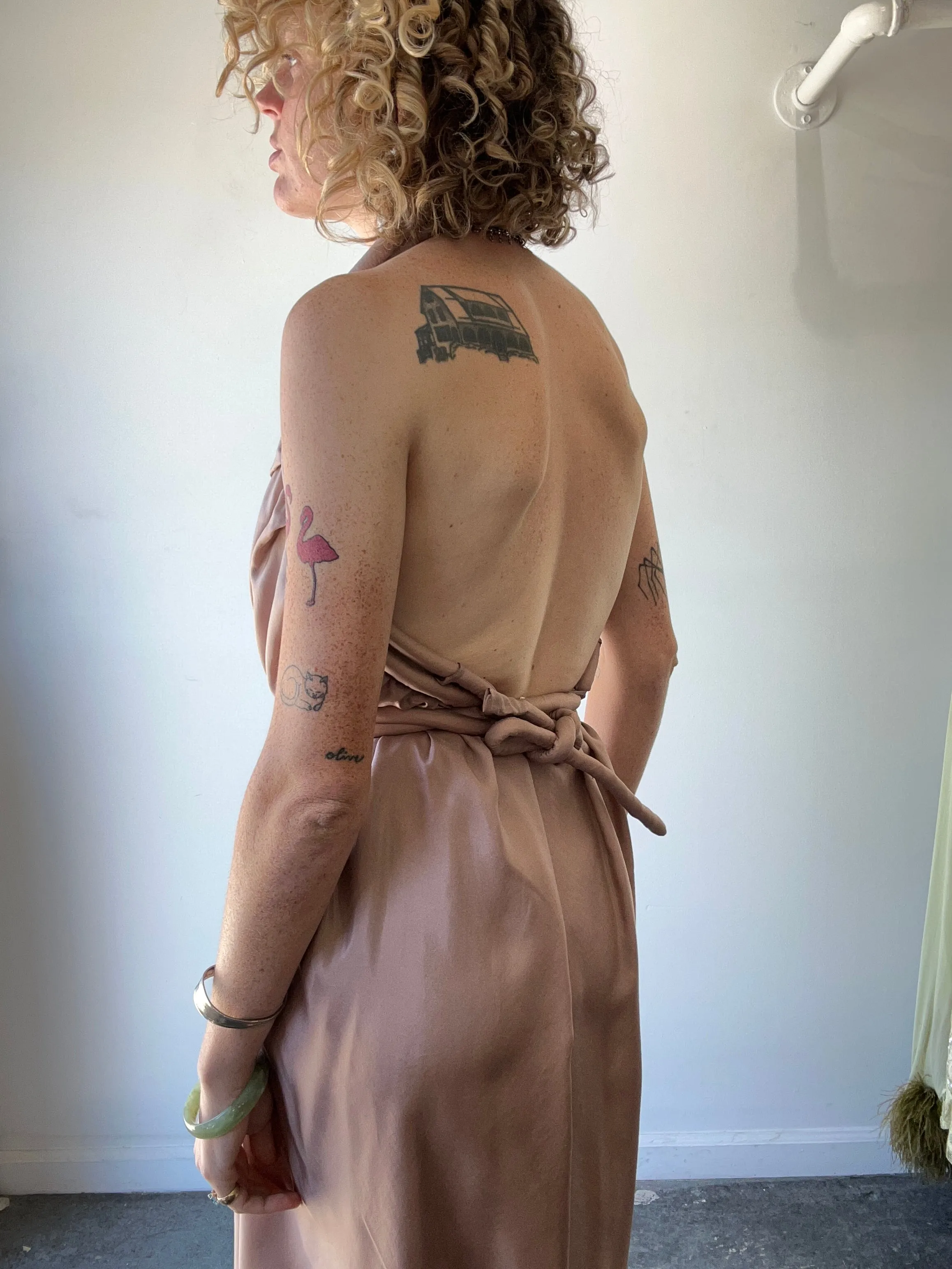 Electric Feathers Infinite Rope Champagne Silk Dress