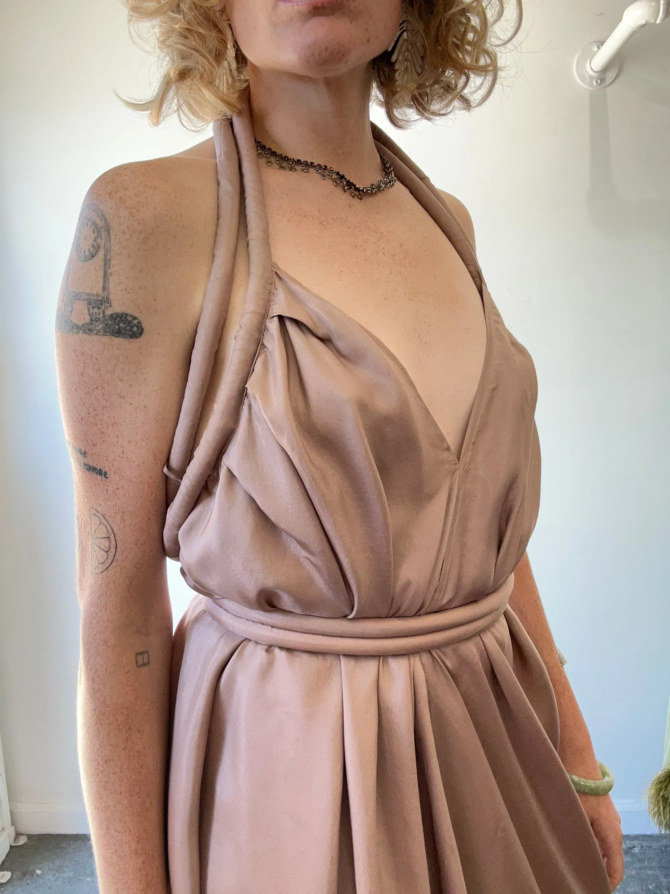 Electric Feathers Infinite Rope Champagne Silk Dress