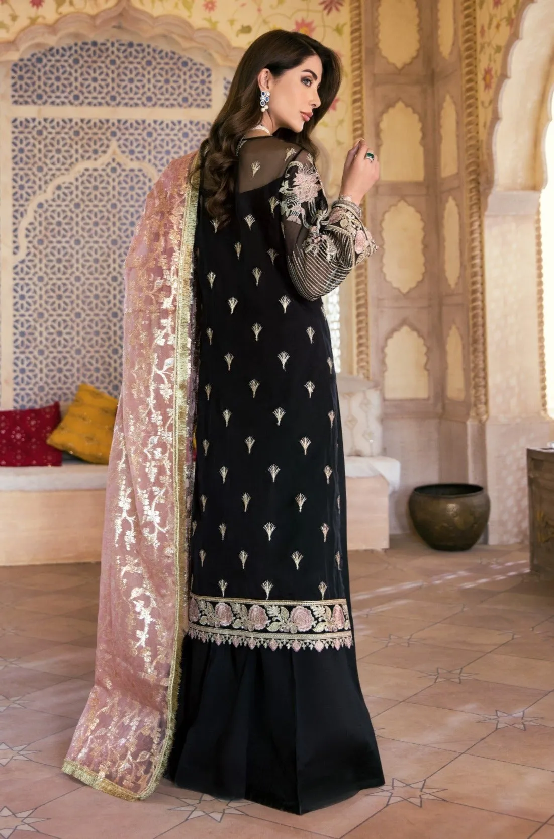 Elegant Pakistani Black Dress with Embroidery #PF337