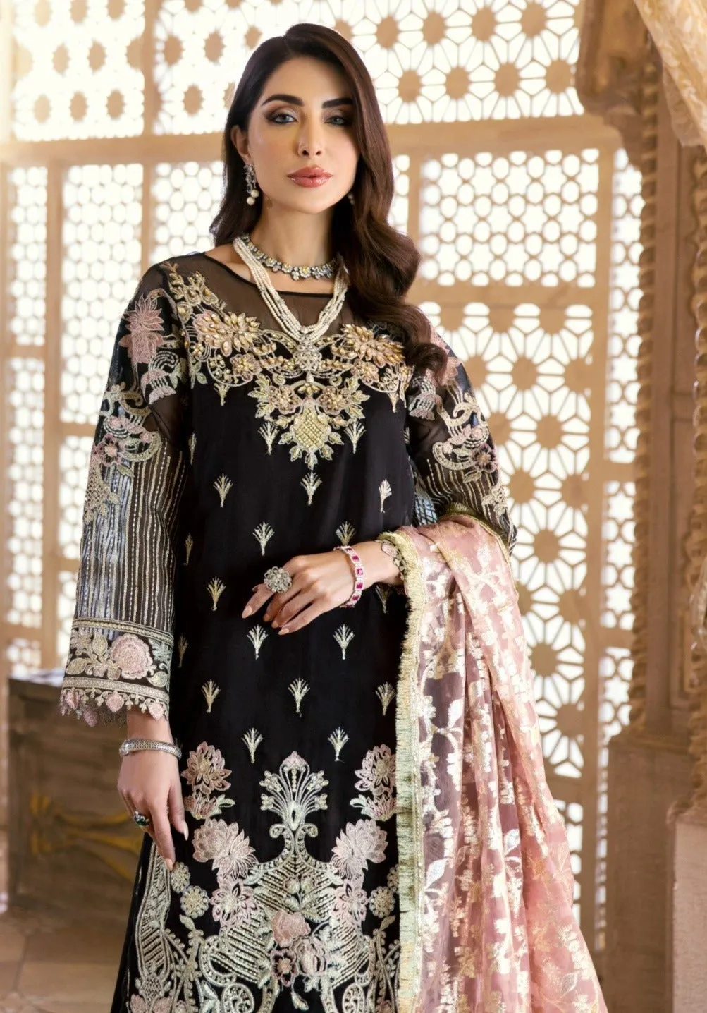 Elegant Pakistani Black Dress with Embroidery #PF337