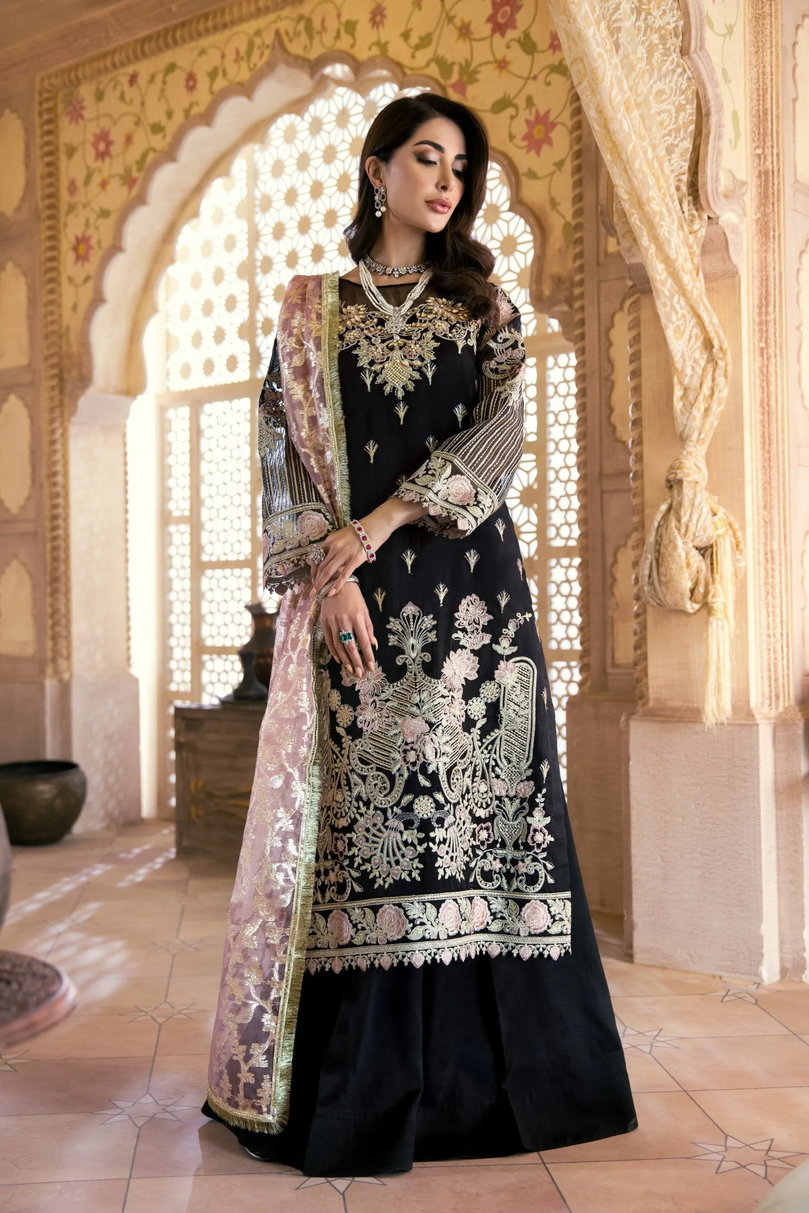 Elegant Pakistani Black Dress with Embroidery #PF337