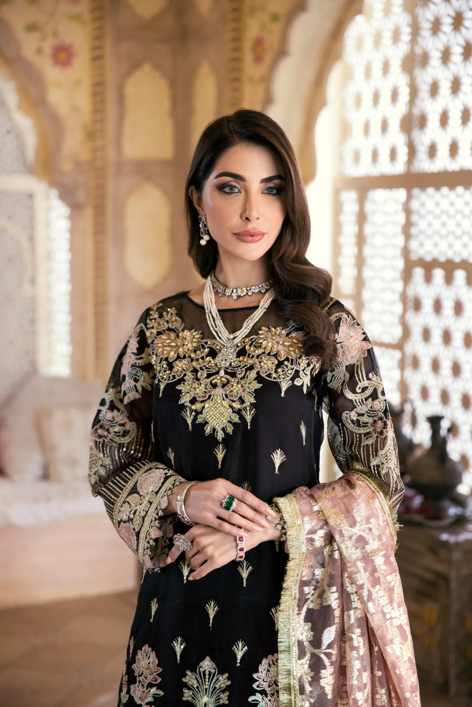 Elegant Pakistani Black Dress with Embroidery #PF337