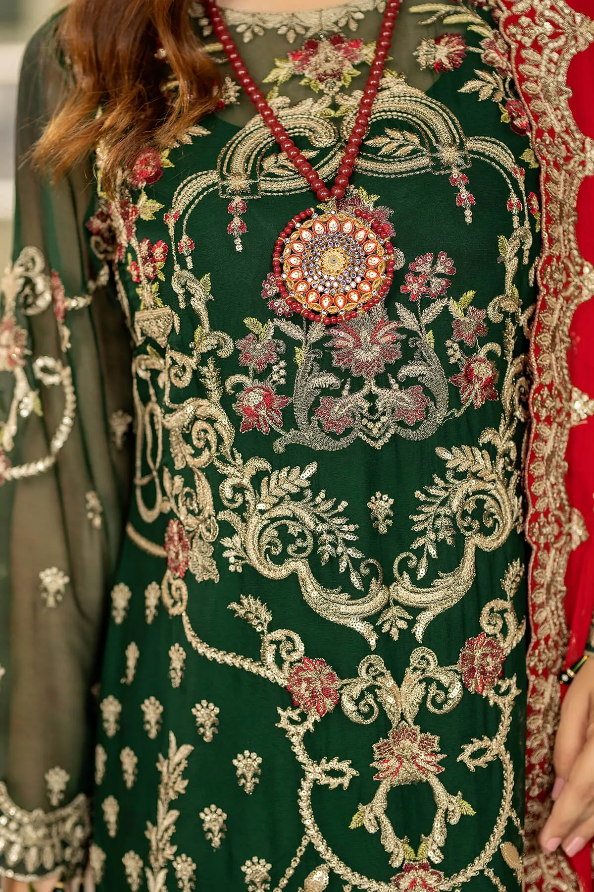 Embroidered Green Pakistani Salwar Kameez and Dupatta
