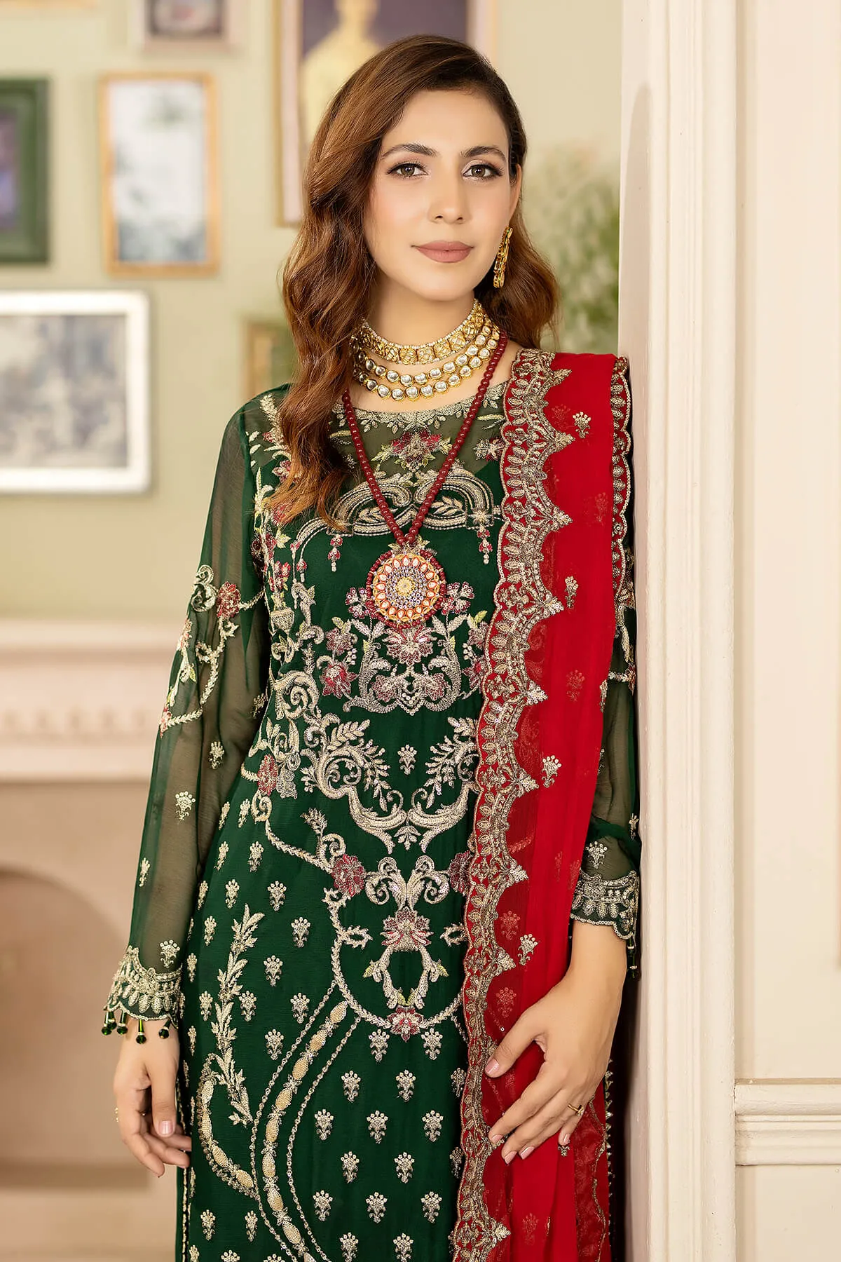 Embroidered Green Pakistani Salwar Kameez and Dupatta