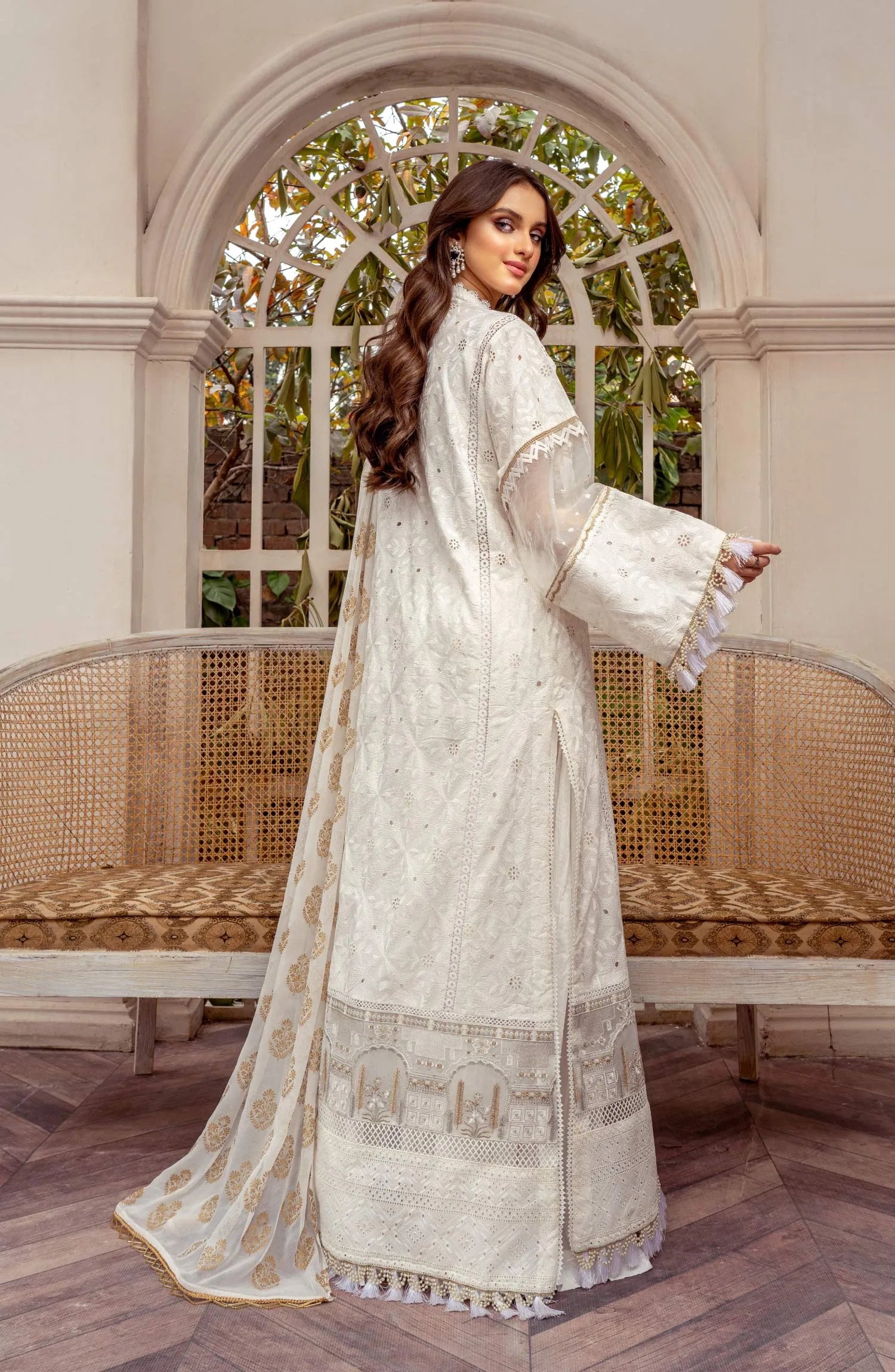 Embroidered Lawn Kameez with Cotton Trouser and Dupatta