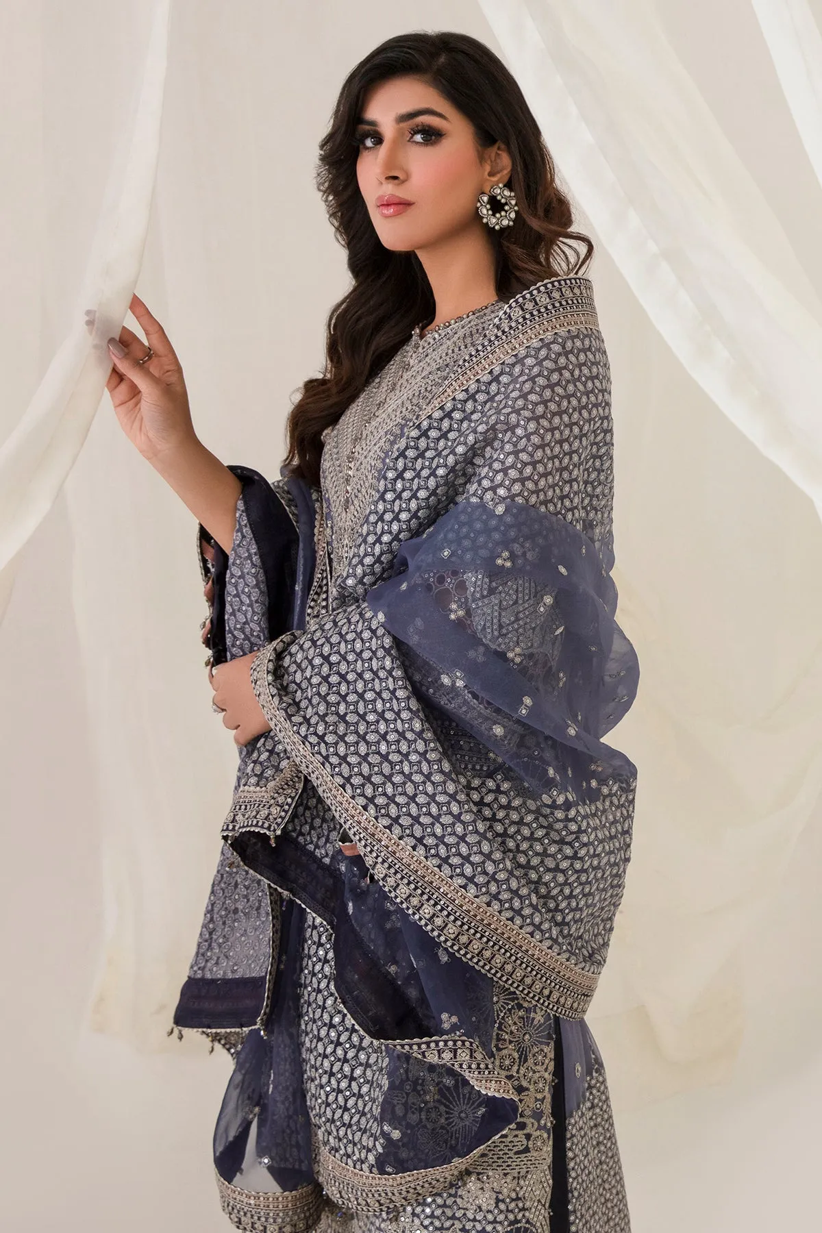 Embroidered Net Kameez Trouser Pakistani Wedding Dress