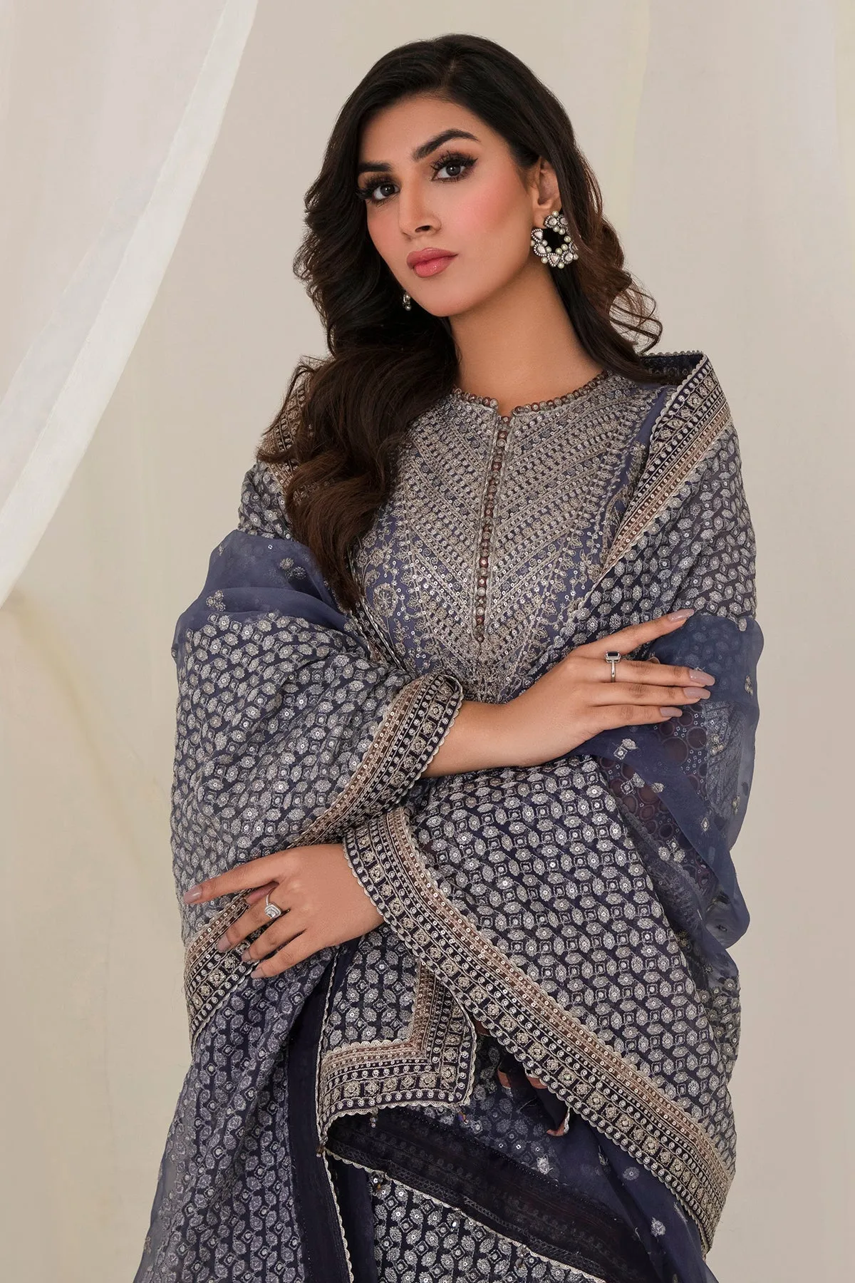 Embroidered Net Kameez Trouser Pakistani Wedding Dress