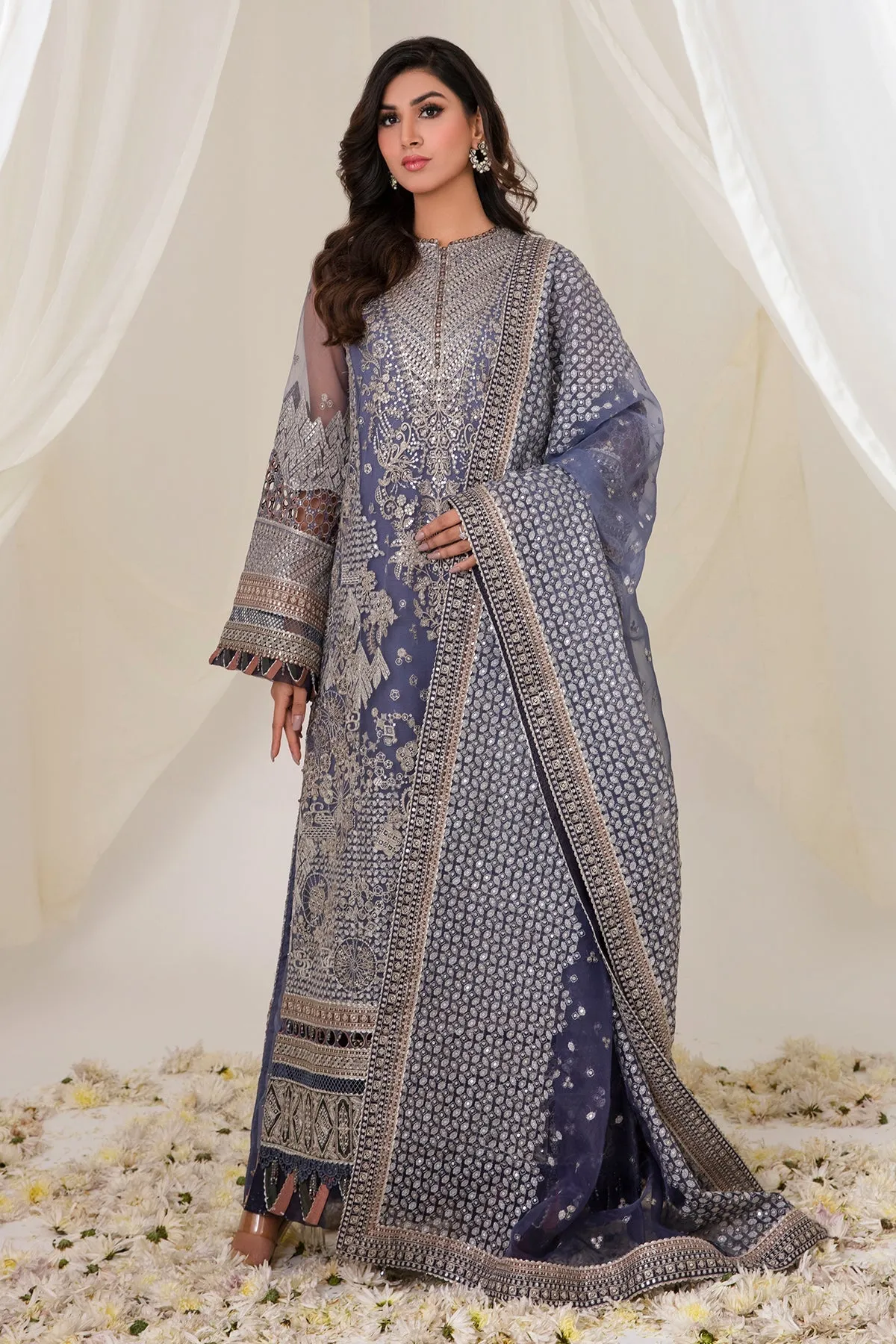 Embroidered Net Kameez Trouser Pakistani Wedding Dress