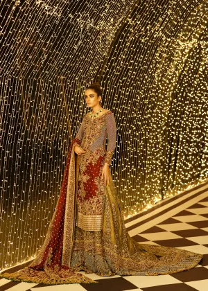 Embroidered Pakistani bridal lehnga in gold and maroon color # B3370
