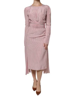 ERMANNO SCERVINO Women Pink Dress 100% Silk Striped A-Line Bodycon Wrap Sz IT 42