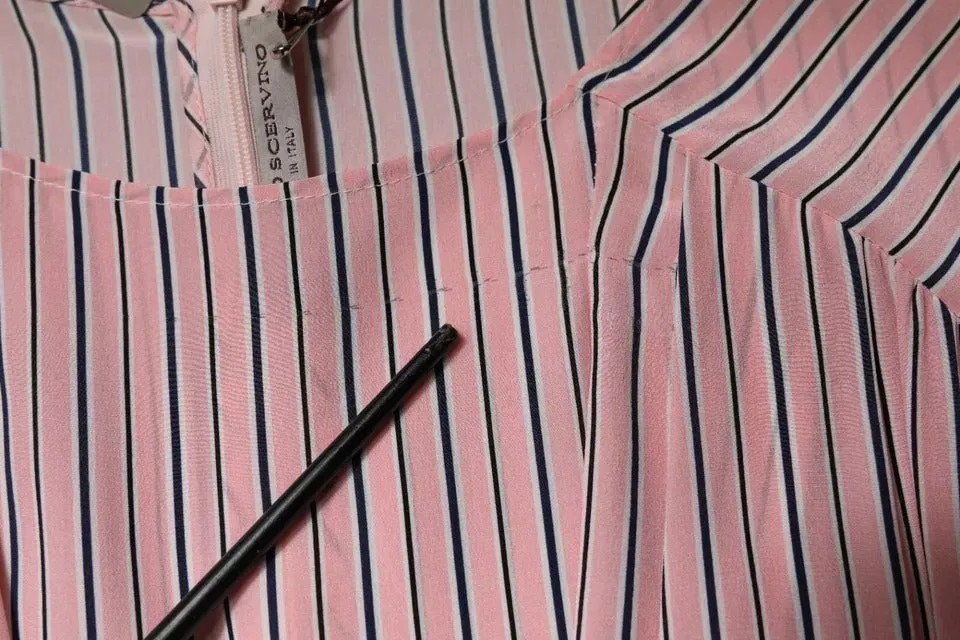 ERMANNO SCERVINO Women Pink Dress 100% Silk Striped A-Line Bodycon Wrap Sz IT 42