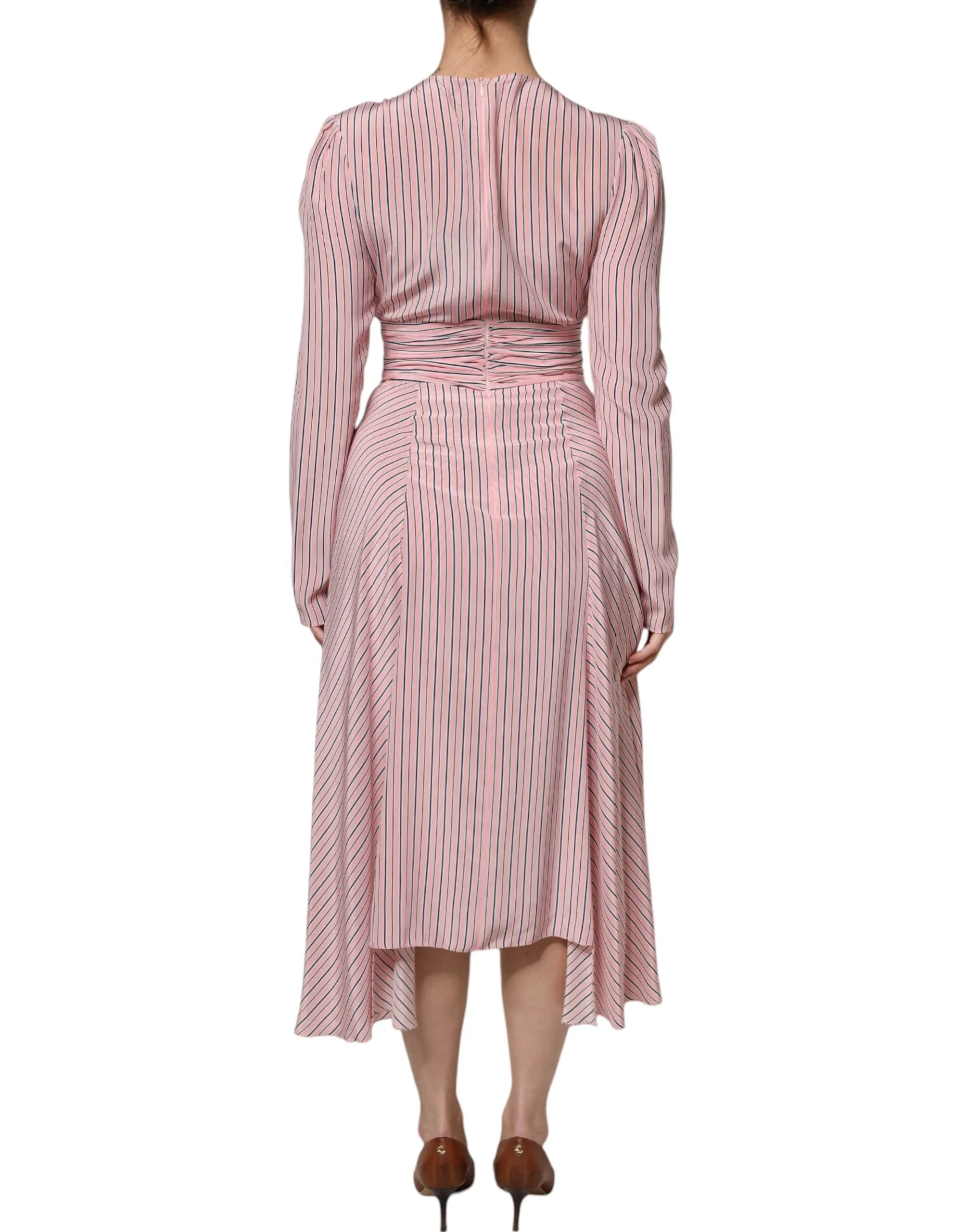 ERMANNO SCERVINO Women Pink Dress 100% Silk Striped A-Line Bodycon Wrap Sz IT 42