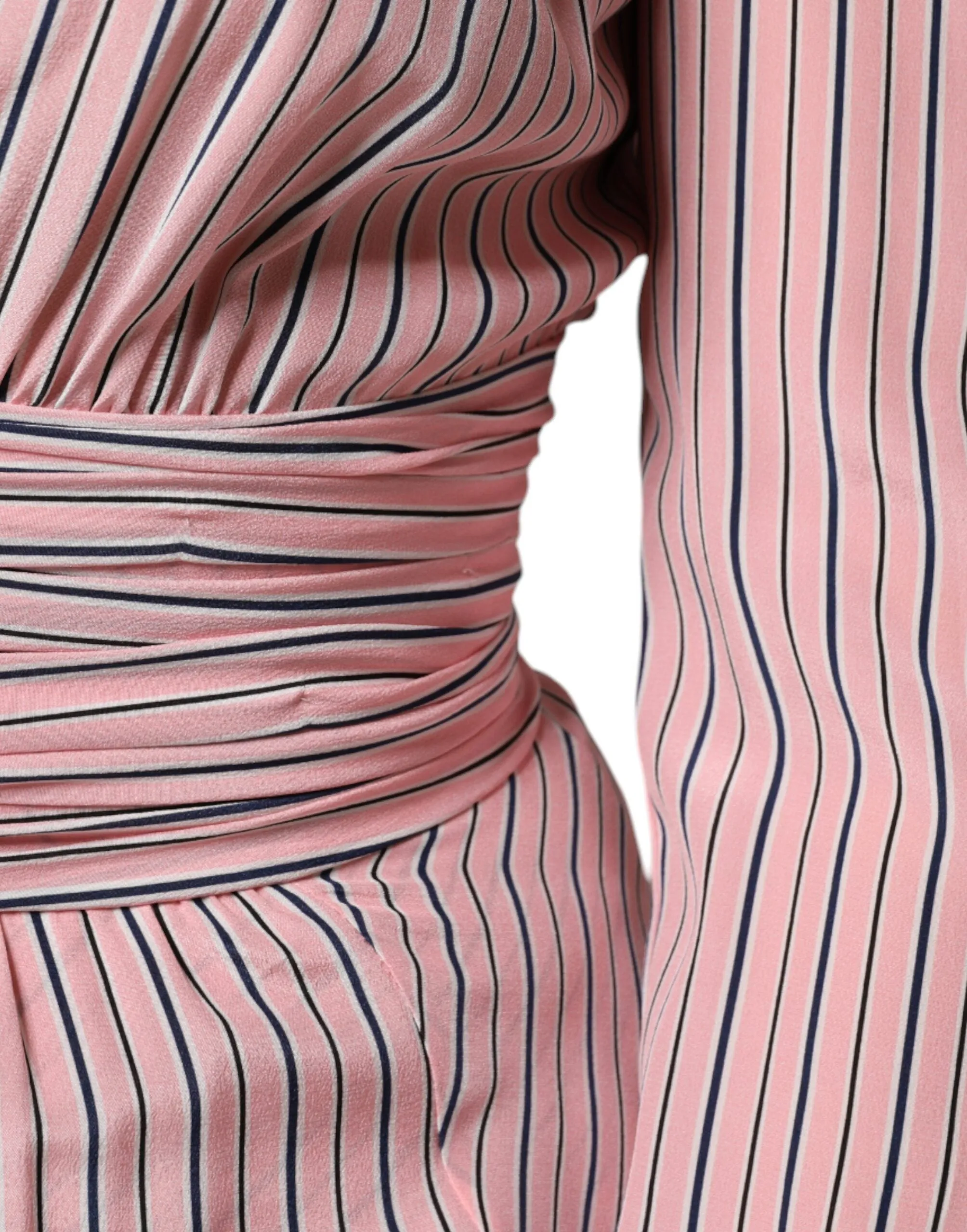 ERMANNO SCERVINO Women Pink Dress 100% Silk Striped A-Line Bodycon Wrap Sz IT 42