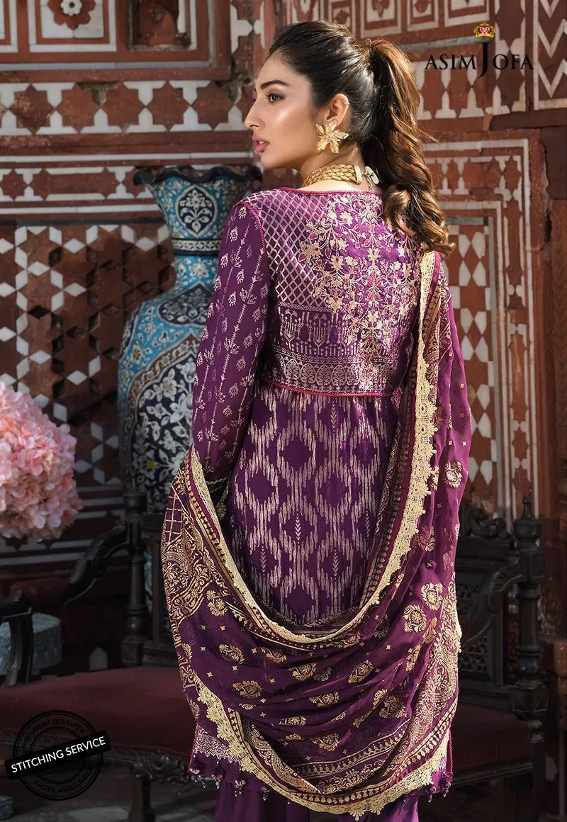 Fancy Eid Lawn Outfit in Plum Color #M0087
