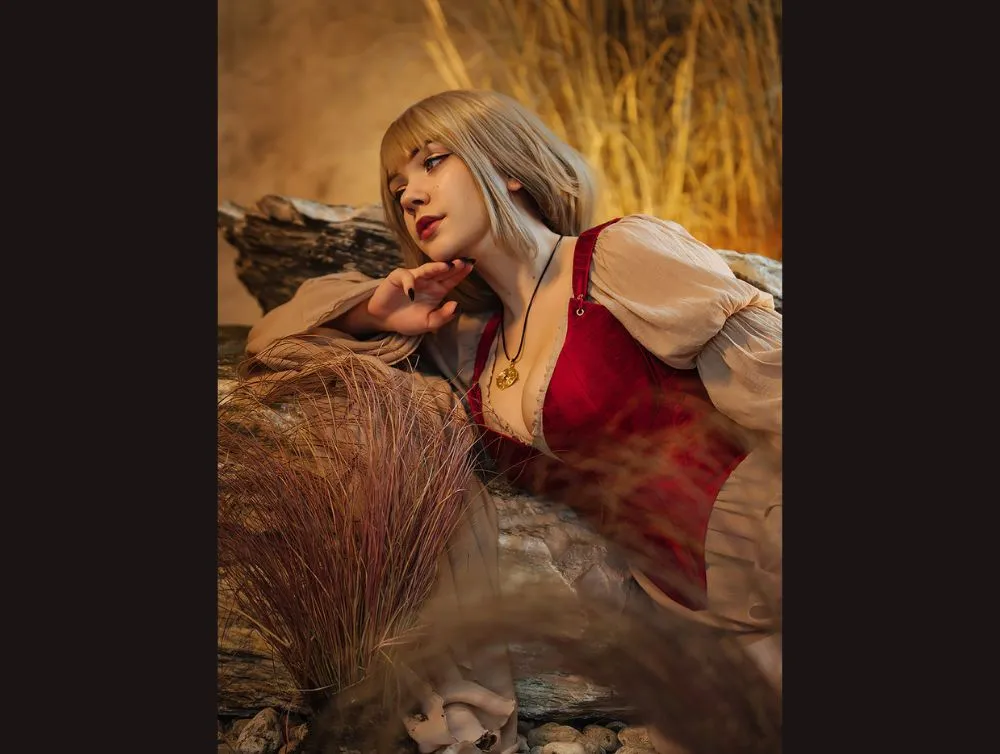 Fantasy dress with Red silk corset