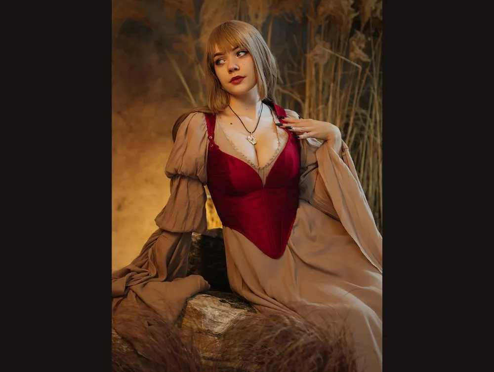 Fantasy dress with Red silk corset