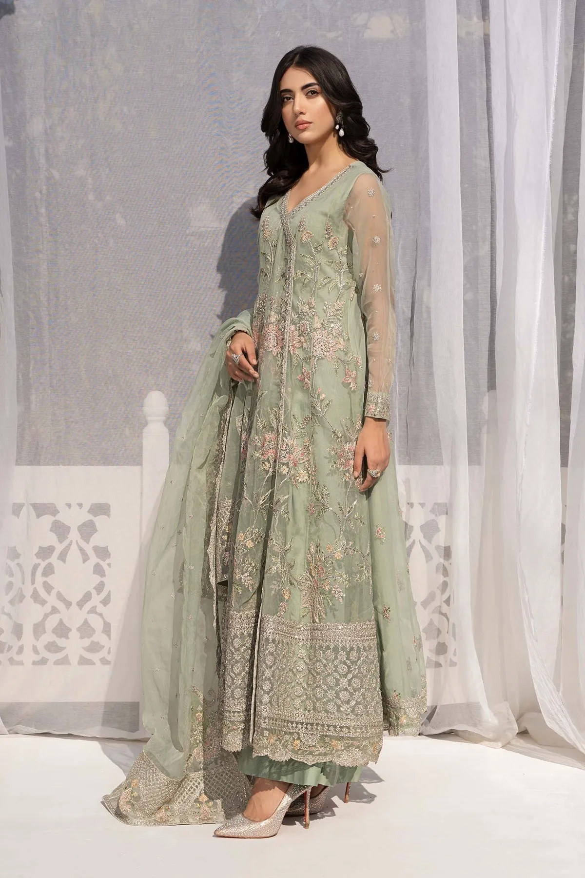 Ferozi Shade Maria B Embroidered Pakistani Party Wear Frock