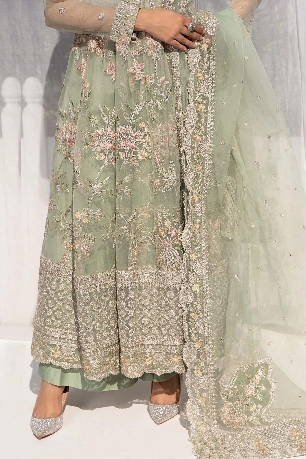 Ferozi Shade Maria B Embroidered Pakistani Party Wear Frock