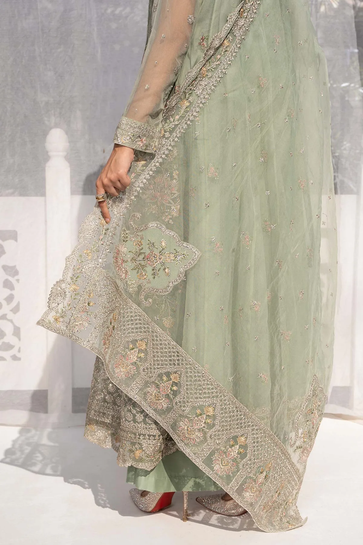 Ferozi Shade Maria B Embroidered Pakistani Party Wear Frock