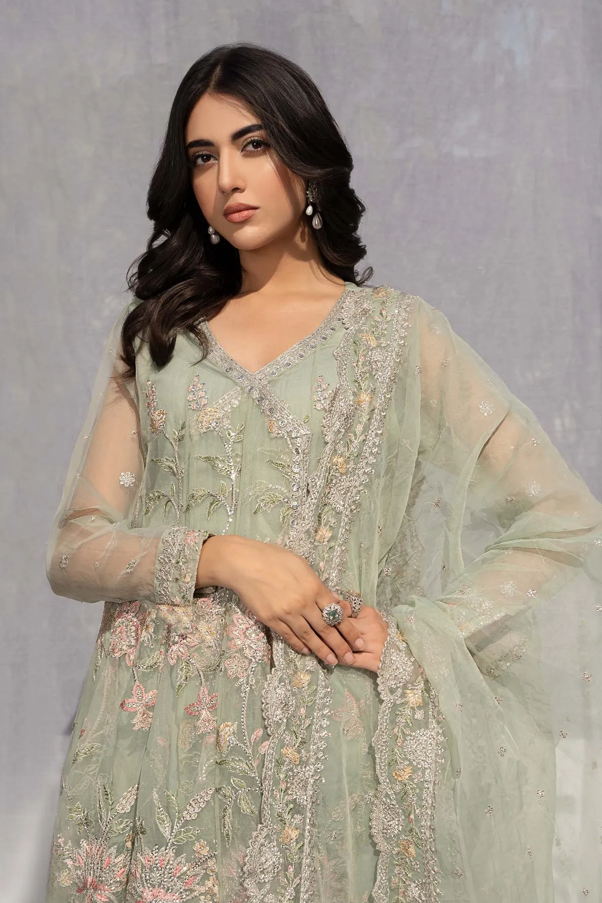 Ferozi Shade Maria B Embroidered Pakistani Party Wear Frock